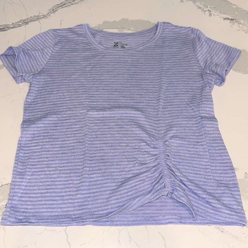 Z by Zella Lavender Striped Rouched Tee- girls L (10/12)